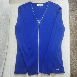 Calvin Klein Cardigan Zipper V Neck Navy Blue Sweater